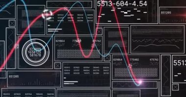 Değişen sayılar üzerine aydınlatılmış grafiklerin canlandırılması, siyah arkaplana çubuklar yüklenmesi. Dijital olarak üretilen hologram, illüstrasyon, rapor, büyüme, ilerleme, soyut ve iş konsepti.