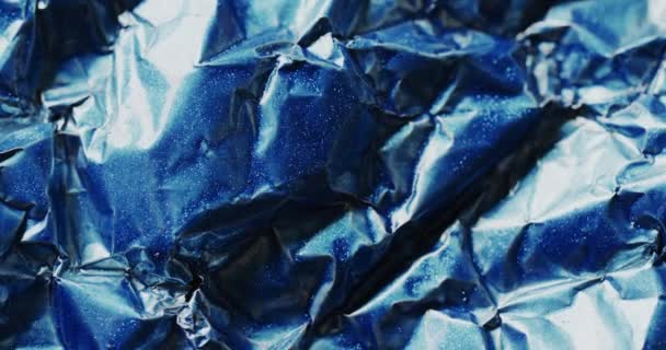 Blízko Modrého Zmačkaného Papíru Zpomaleném Filmu Textura Tkanina Materiál — Stock video