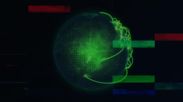 Animatie Van Neonverbindingen Interferentie Hele Wereld Mondiaal Bedrijfs Financieel Computer — Stockvideo