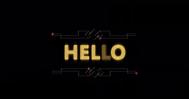 Animáció Hello Szöveg Között Megvilágított Absztrakt Minták Fekete Háttér Digitálisan — Stock videók