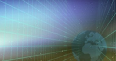 Yıldızların ve uzayın üzerindeki küre ve şekillerin bileşimi. Küresel teknoloji, bilgisayar ve dijital arayüz kavramı dijital olarak oluşturulmuş görüntü.