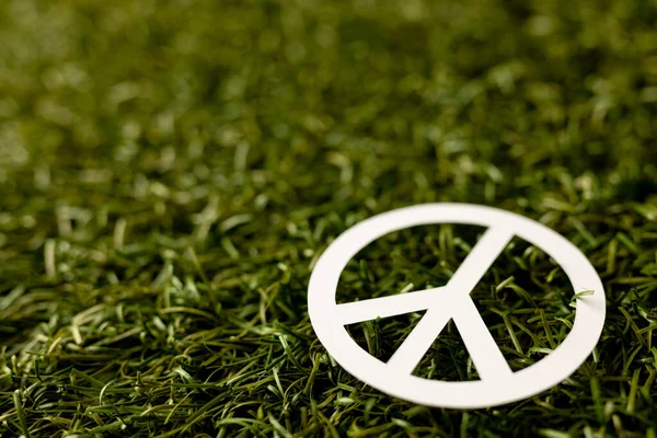 Close Van Wit Vredesteken Met Kopieerruimte Grasondergrond Vrede Oorlogsbeweging Concept — Stockfoto