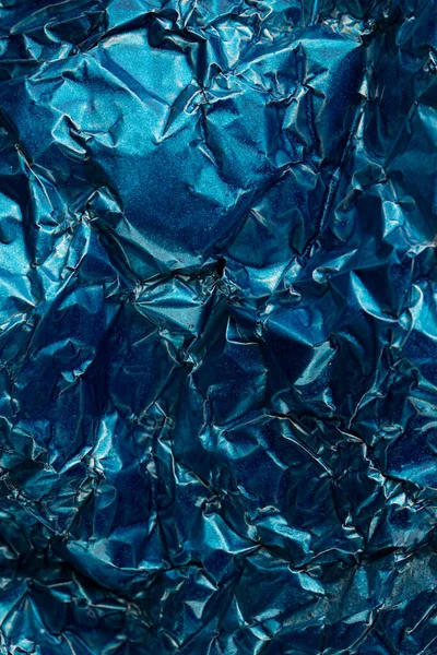 Feche Folha Azul Amassada Brilhante Com Espaço Cópia Cor Textura — Fotografia de Stock
