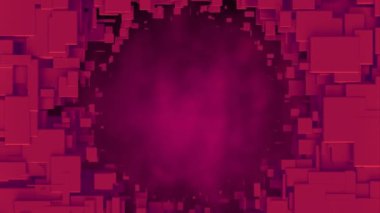 Siyah arkaplanda hareket eden dijital kırmızı şekillerin animasyonu. Küresel bilim ve dijital arayüz kavramı dijital olarak oluşturulmuş video.