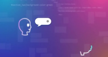 Mavi arka planda veri işleme ve ai sohbet animasyonu. Küresel teknoloji ve dijital arayüz konsepti dijital olarak oluşturulmuş video.