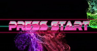 Parlayan ağ üzerinde basın metni ve veri işlemesini başlat. Dijital olarak oluşturulmuş video oyunu, iletişim, hesaplama ve veri işleme kavramı.