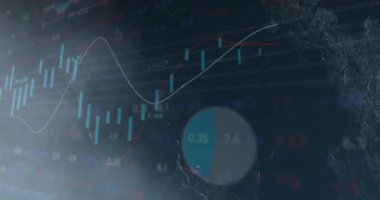 Grunge arka planına karşı istatistiksel ve borsa veri işleme animasyonu. Küresel ekonomi ve iş veri teknolojisi kavramı