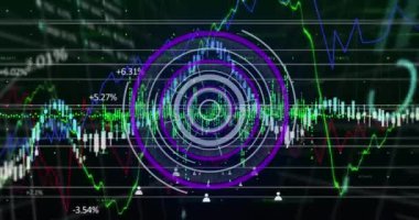 Kapsam taraması ve şebeke üzerinde finansal veri işleme animasyonu. Küresel finans, iş, bilgisayar ve veri işleme kavramı dijital olarak oluşturulmuş video.