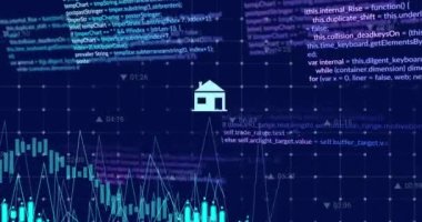 Çoklu grafiklerin, simgelerin canlandırılması, soyut arkaplanda bilgisayar dilinde numaraların değiştirilmesi. Dijital olarak üretilmiş, hologram, illüstrasyon, fikirler, rapor, iş dünyası, kodlama, teknoloji kavramı.