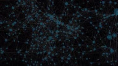 Siyah arkaplana karşı yüzen bağlantı ağının animasyonu. Küresel ağ ve iş teknolojisi kavramı