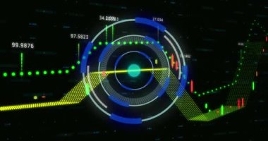 Kapsam taraması ve finansal veri işleme animasyonu. Küresel finans, iş, bilgisayar ve veri işleme kavramı dijital olarak oluşturulmuş video.