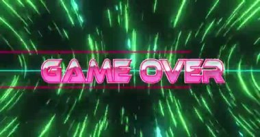 Oyunun animasyonu siyah arkaplandaki ışık izlerinin üzerindeki metin üzerinden. Soyut arkaplan, renk ve gelecek konsepti dijital olarak oluşturulmuş video.