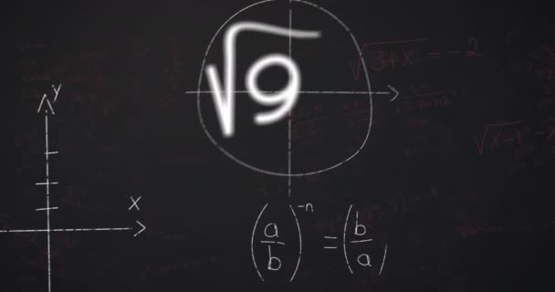 Animación Ecuaciones Matemáticas Diagramas Flotando Sobre Fondo Pizarra Negra Concepto — Vídeos de Stock
