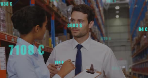 Animation Financial Data Processing Different Man Woman Που Εργάζονται Αποθήκη — Αρχείο Βίντεο