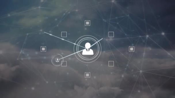 프로파일 아이콘의 네트워크 애니메이션 과푸른 하늘의 구름에 네트워크 글로벌 클라우드 — 비디오