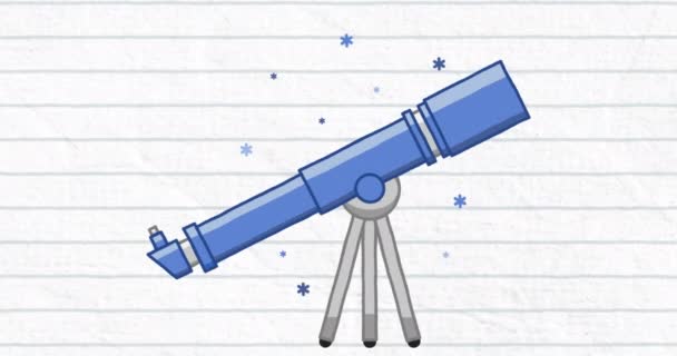 Animación Estrellas Alrededor Del Telescopio Sobre Papel Blanco Compuesto Digital — Vídeos de Stock