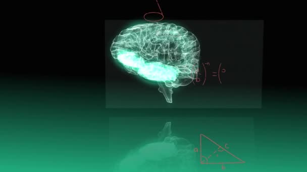 Animatie Van Digitale Menselijke Hersenen Wiskundige Vergelijkingen Diagram Abstracte Achtergrond — Stockvideo