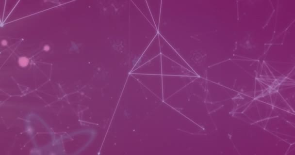 Анімація Світлових Стежок Над Мережею Язків Молекул Фіолетовому Фоні Наука — стокове відео