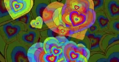Gökkuşağı kalplerinin arka plandaki animasyonu. Gurur ayı, lgbtq, insan hakları ve eşitlik kavramı dijital olarak oluşturulmuş video.