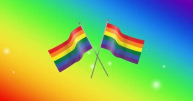 Gökkuşağı arka planında gökkuşağı bayraklarının animasyonu. Gurur ayı, lgbtq, insan hakları ve eşitlik kavramı dijital olarak oluşturulmuş video.