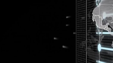 Dünya çapında bağlantı ve veri işleme ağının animasyonu. Küresel bağlantılar, dijital arayüz, veri işleme ve bulut hesaplama kavramı dijital olarak oluşturulmuş video.