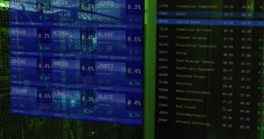 İstatistiklerin animasyonu, borsa ve finansal veri işleme. Küresel iş, finans, hesaplama ve veri işleme kavramı dijital olarak oluşturulmuş video.