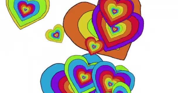 Animation Regnbåge Hjärtan Över Vit Bakgrund Pridemånad Lgbtq Mänskliga Rättigheter — Stockvideo
