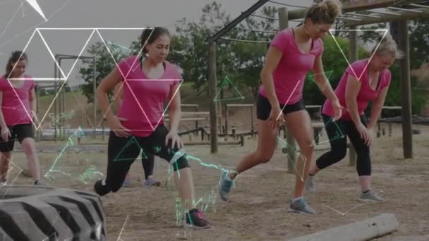 Animation Formes Sur Diverses Femmes Exercice Course Obstacles Concept Mondial — Video