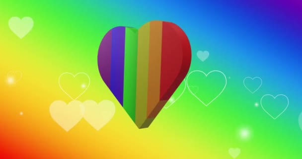 Animație Inimă Curcubeu Peste Fundal Curcubeu Pride Month Lgbtq Drepturile — Videoclip de stoc