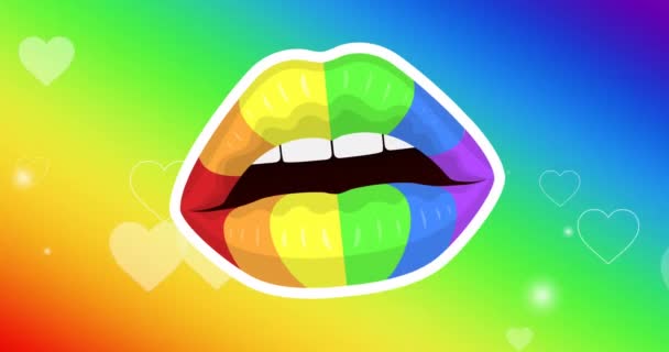 彩虹背景下的彩虹唇和彩虹心的动画 Pride Month Lgbtq Human Rights Equality Concept Digital Generated — 图库视频影像