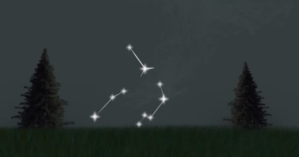 Animáció Szűz Csillag Jel Izzó Csillagok Felett Fenyő Fák Asztrológia — Stock videók