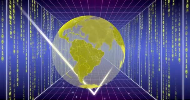 Animation Von Globus Und Datenverarbeitung Über Gitter Globale Verbindungen Digitale — Stockvideo