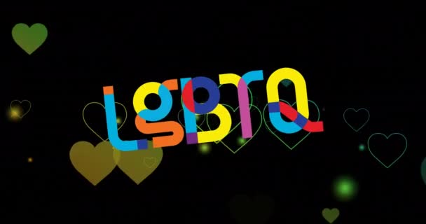 Animation Lgbtq Text Och Regnbåge Hjärtan Svart Bakgrund Pridemånad Lgbtq — Stockvideo