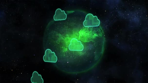 Animacja Ikon Chmury Przetwarzanie Danych Całym Świecie Globalne Połączenia Interfejs — Wideo stockowe