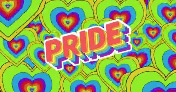 Animație Text Mândrie Inimi Curcubeu Pride Month Lgbtq Drepturile Omului — Videoclip de stoc