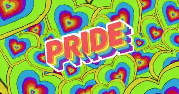 プライドテキストと虹の心のアニメーション プライド月 Lgbtq 人権と平等の概念デジタル生成されたビデオ — ストック動画