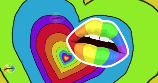 Animation Rainbow Lips Rainbow Hearts Background Pride Month Lgbtq Human — Stock Video