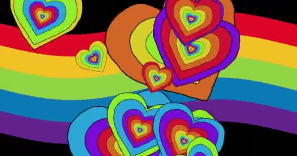 Κινούμενα Σχέδια Καρδιών Ουράνιου Τόξου Μήνας Υπερηφάνειας Igbtq Έννοια Των — Αρχείο Βίντεο