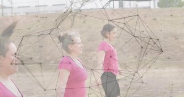 Engelli kursunda çeşitli kadınların üzerindeki şekillerin canlandırılması. Küresel spor, sağlık, fitness ve dijital arayüz kavramı dijital olarak oluşturulmuş video.