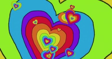 Gökkuşağı kalplerinin animasyonu. Gurur ayı, lgbtq, insan hakları ve eşitlik kavramı dijital olarak oluşturulmuş video.