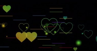 Siyah arka planda gökkuşağı kalplerinin animasyonu. Gurur ayı, lgbtq, insan hakları ve eşitlik kavramı dijital olarak oluşturulmuş video.