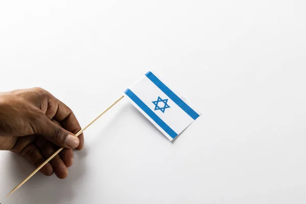 Close Biracial Man Holiday Flag Israel Copy Space White Background — Stock fotografie