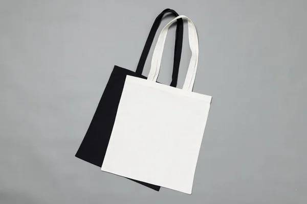 High Angle View Black White Canvas Bags Copy Space Grey — Stock Photo, Image