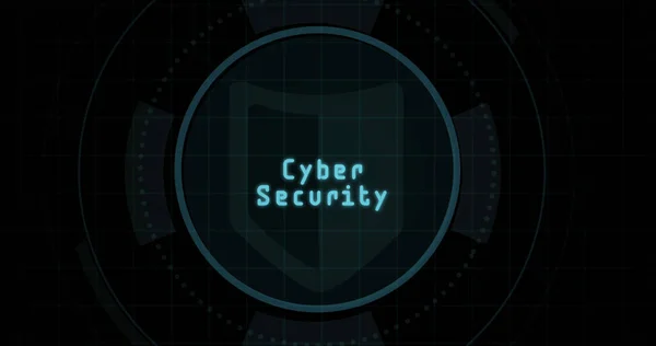Bild Cyber Security Text Över Sköld Och Cirkel Svart Bakgrund — Stockfoto