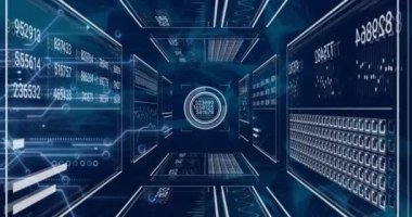 Dairelerdeki sayıları değiştirmenin animasyonu, bağlı noktaların şekil değiştirmesi üzerine çubuklar yüklemesi. Dijital olarak üretilmiş, hologram, illüstrasyon, iletişim, ilerleme, iş ve teknoloji kavramı.