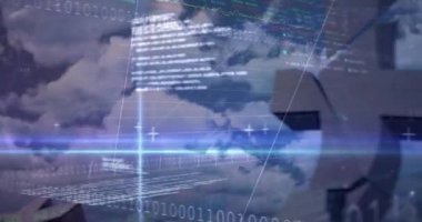 Finansal veri işleme animasyonu ve İngiliz pound işaretinin üzerine ikili kodlama çöküyor. Küresel iş, finans, hesaplama ve veri işleme kavramı dijital olarak oluşturulmuş video.