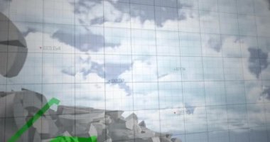 Finansal veri işlemenin animasyonu ve İngiliz pound tabelasının üzerindeki yeşil çizgiler çöküyor. Küresel iş, finans, hesaplama ve veri işleme kavramı dijital olarak oluşturulmuş video.