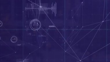 Mavi arkaplan ile ağ üzerinden bağlantı ve veri işleme ağının animasyonu. Küresel ağ ve iş teknolojisi kavramı
