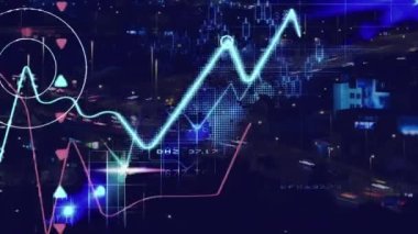 Harita üzerinde çoklu grafik animasyonu, hareket halindeki araçların hızlandırılmasına karşı engelleme zinciri. Dijital bileşik, çoklu pozlama, rapor, iş, kripto para birimi, küresel, ulaşım, teknoloji.