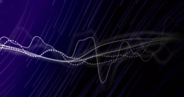 Siyah zemin üzerinde hareket eden beyaz grafik ve mor çizgilerin animasyonu. Sosyal medya ve kutlama konsepti dijital olarak oluşturulmuş video.